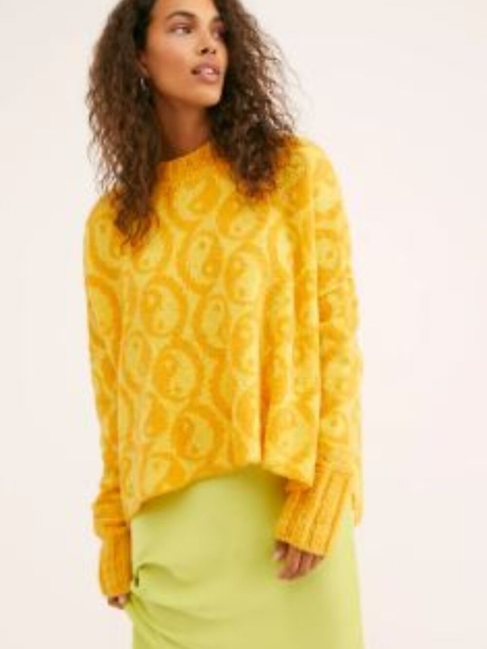 Free People Ying Yang Sweater XS Marigold Cropped Slouchy Wool Alpaca Blend